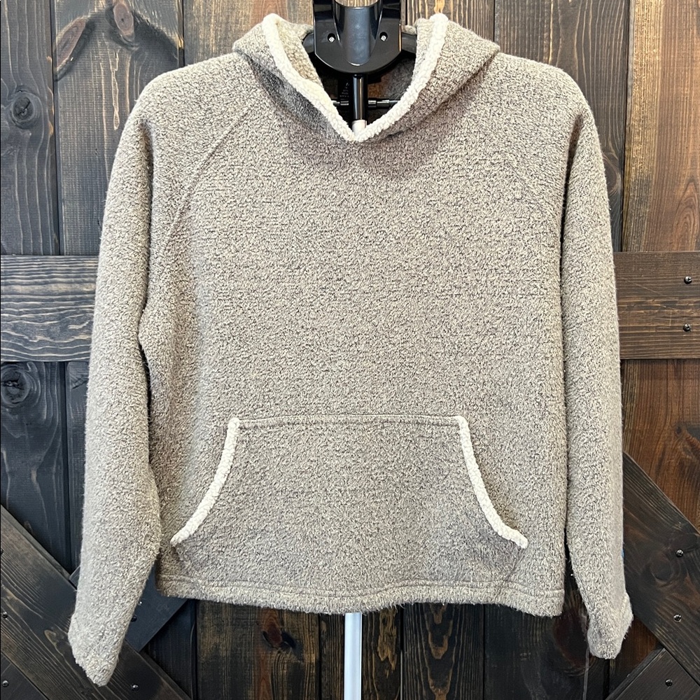 Kuhl Alfpaca Fleece Hoodie Size M Brown Heather Cream Outdoor Cozy Faux Fur Trim